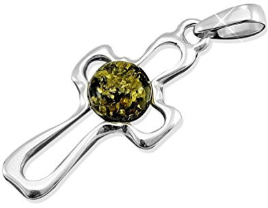 Anhänger Kreuz Bernstein Amber Silber 925