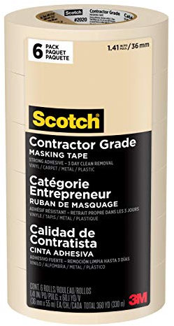 Scotch Abdeckband für Bauunternehmer, hellbraun, Klebeband für den allgemeinen Gebrauch, Multi-Surface-Klebeband, 3,6 cm x 60,1 m, 6 Rollen