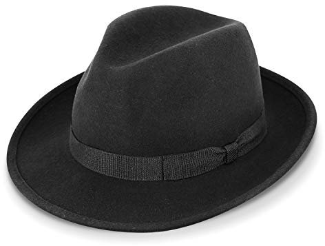 fiebig Fedora Wollfilzhut | Bogart Filzhut für Damen und Herren | Klassischer Sitz im Sommer und Winter | Classic Hat Made in Italy (59-L, Schwarz)