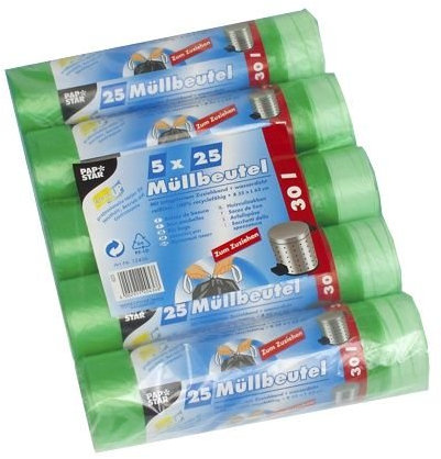 PAPSTAR 12436 Müllbeutel, 30 Liter, 5 Rollen grün
