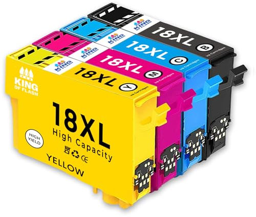 KING OF FLASH Compatible Ink Cartridges, Epson 18 & 18XL High Yield Replacement Inks For XP Series - Home Expression Printers & Scanners