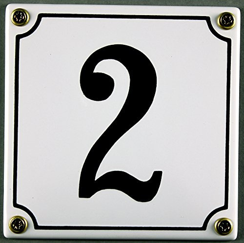 Emaille Hausnummernschild - Wählen Sie Ihre Nummer - Zahlen 1 bis 30 verfügbar - weiß/schwarz 12x12 cm - 12x14cm - sofort lieferbar! Hausnummer Schild wetterfest und lichtecht (2 weiß/schwarz 12x12cm)