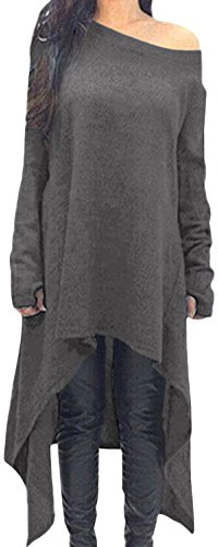 ZANZEA Damen Unregelmäßige Strick Oversize Langarm Pullikleid Longshirt Top Minikleid