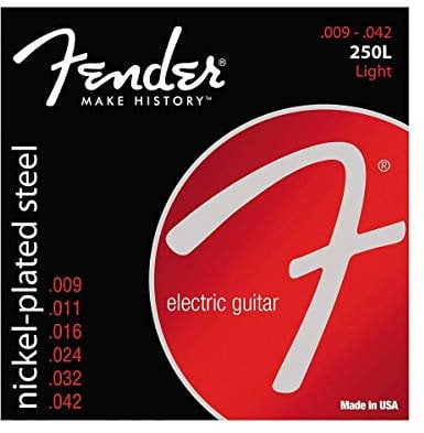 Fender Super 250 Corde per Chitarra Elettrica, 9-42, Acciaio Placcato Nichel, Output Elevato e Tocco Morbido, Pallina, Suono Dinamico Rock e Blues, 1 Set