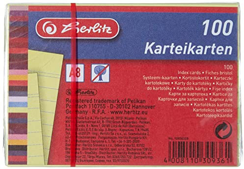 Herlitz 10836328 Karteikarte, Gelb, 100 Stück, A8 Liniert