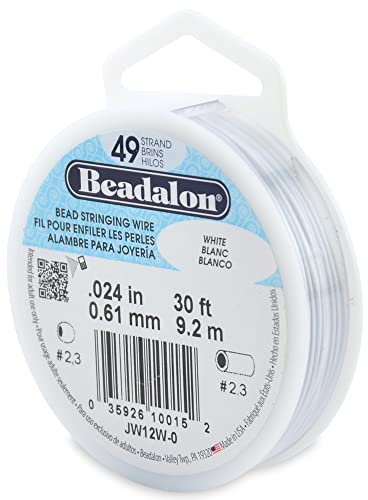 Beadalon 49-Strand Bead Stringing Wire, 0.024-Inch, White, 30-Feet