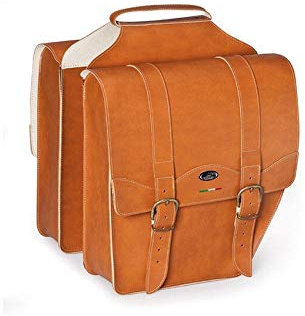 FAHRRADTASCHE Leder 2-Fach GEPÄCKTRÄGERTASCHE DOPPELPACKTASCHE MONTEGRAPPA hell braun - Made in Italy