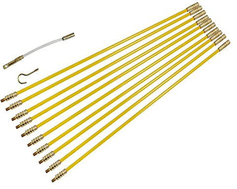 Dekton 10 x 1 Metre Cable Access Kit, Reinforced Rods for Routing Cables Through Ceilings, Floors & Wall Cavities, Includes Hook End, Ring End & Flexible Extender for Precision Cable Installation