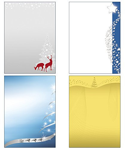 Weihnachten Sterne Rehe Mix verschiedene Motive 50-teilig 4 x6 Blatt Briefpapier + 4 x 6 Stück Briefumschläge + 2 Postkarten XMAS-Mix-1