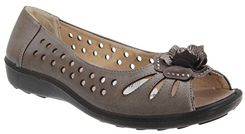 Boulevard Bow Open Toe Summer Shoes Various Multi Colours - Pewter PU, Ladies UK 7 / EU 40