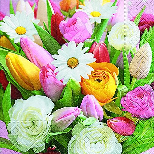 20 Servietten Frühling Ostern Tulpen Ranunkeln Blumenstrauß