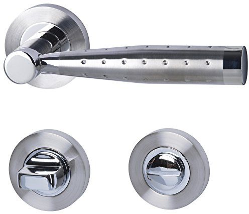 Alpertec Solid 5 -R Chrom/Edelstahlfarbig satiniert WC für Badtüren mit Sperrriegel Drückergarnitur Türdrücker Türbeschläge, 28029220C