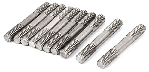 sourcing map Goujon Double Extrémité Filetage 304 Inox Acier Serré Réglable Pousser Tige M10 x 70mm 10Pcs