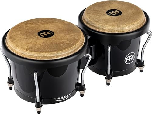 Meinl Percussion Bongos Headliner Fiberglass - 2 Handtrommeln mit 6,75 und 8 Zoll - inkl. Stimmschlüssel - Premium Fiberglass, Schwarz (HFB100BK)