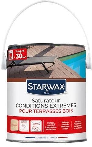 STARWAX Saturateur haute protection pour terrasses 2,5L Incolore -Idéal pour nourrir, embellir et protéger les surfaces en bois - résiste aux UV, intempéries, à l'eau chlorée