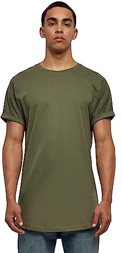 URBAN CLASSICS T Shirt pour Homme Long avec Manches retroussées, Turn Up Tee Coupe Longue, Manches Courtes, Col Rond, 100 % Coton, Taille M, olive