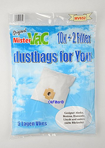 10 Staubsaugerbeutel Alaska Airflo Bestron Clatronic Curtiss De Sina Electrolux Hanseatic Interclean Kenwood Lloyds Omega Opel Privileg Profi EUROPE Rotel Solac Zelmer (652)