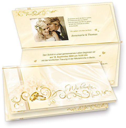 tatmotive Einladungskarten Hochzeit PERLMUTT (10 Sets) 10 Einladungen mit Einlegeblätter zum selbst bedrucken und inkl. Umschläge