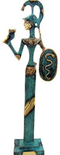 Antike griechische Bronze Museum Statue Replica von Athena mit Eule und Schild (099)