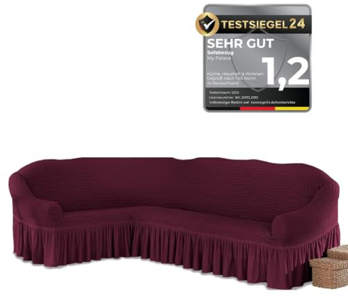 My Palace Beatrice elastischer Ecksofabezug mit Anti-rutsch Schaumstoffankern L-Form Sofahusse Eckcouch Cover Sofa Überwurf Spannbezug, Weinrot