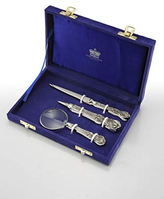 Royal England Brieföffner Linse und Stift Silbrig Sheffield mit Fall cod.624588 by Varotto & Co.