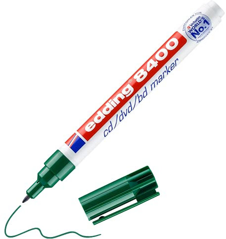 edding 8400 CD/DVD/BD Marker - grün - 1 Stift - Rundspitze 0,5-1 mm - für die dauerhafte Beschriftung von CDs, DVDs und Blu-ray Discs