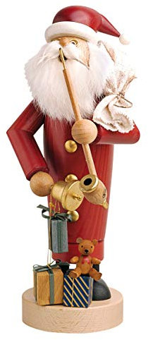 Weihnachtsdekoration Erzgebirge Holzkunst Handarbeit Räuchermännchen Weihnachtsmann mit Geschenken farbig ca. 25,0 cm