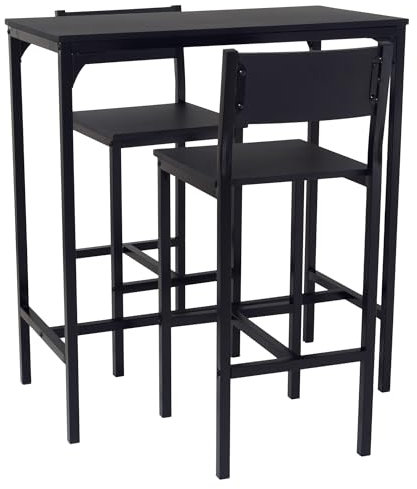 YELLOO Mod. LIGNANO Set Mesa y 2 Taburetes Cocina Angulo Bar Muebles Sillas Salón Color Negro