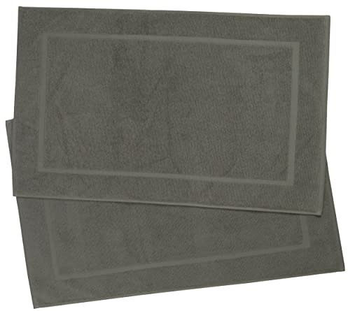ZOLLNER 2er Set Badematten in 50x80 cm - besonders saugstarke und weiche Badvorleger in Taupe - mit Tiefgangstreifen und Webrahmen Versehen - Baumwolle - Hotelqualität