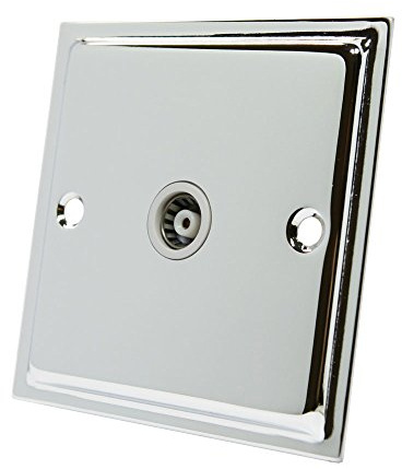 Slimline Polished Chrome 1 Gang TV Socket White Insert - 1 Gang Aerial Coaxial Female Socket