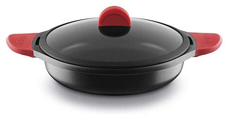 CASTEY - Cacerola Baja de Inducción, 24 cm, Modelo IR24, Aluminio, con Tapa, Revestimiento Antiadherente, Distribuye de Forma Homogénea el Calor, Resistente y Duradera, Libre de PFOA