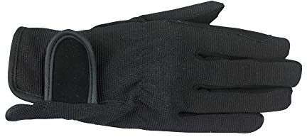 HORZE Unisex Stretchy Adjustable Horse Riding Equestrian Gloves with Suede Grip | Adult and Child Sizes - Black - S
