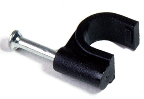 Loops 100x 7mm External Black Round Cable Clips with Brick/Wood Nail - Outdoor Aerial Wall Mounts - Perfect for Coax/Coaxial, CAT5e/CAT6, RG59/RG6 & Sky Satellite Cable