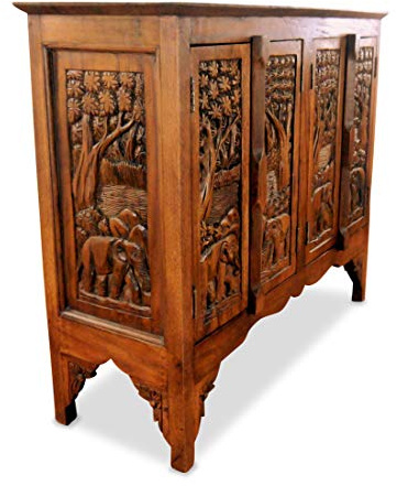 livasia Asiatischer Schrank aus Massivholz – 80x40x100cm – Handgeschnitztes Sideboard aus Akazienholz, Kommode mit Einzigartigem Design, Nachhaltig & hochwertig