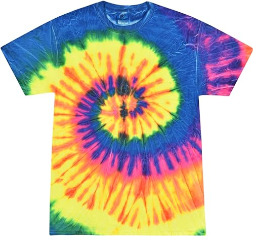 Colortone 100% Cotton Pigment Tie Dye T-Shirt for Women and Men, Large, Neon Rainbow
