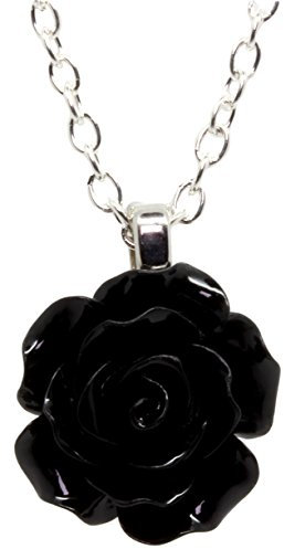 bluebubble English Rose 22mm Midnight Black Carved Rose Necklace on Gift Card