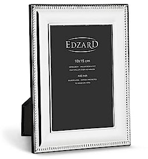 EDZARD Fotorahmen Novara für Foto 10 x 15 cm, edel versilbert, anlaufgeschützt, mit 2 Aufhängern