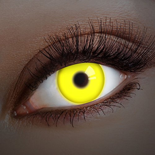 aricona Kontaktlinsen - Gelbe UV Kontaktlinsen ohne Stärke - Farbige Kontaktlinsen mit UV Spezialeffekt für Karneval, Fasching, Cosplay und Motto-Partys, 2 Stück