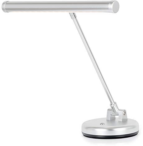 Showlite PL-1-SL-KW LED Klavierleuchte - Klavierlampe mit 15 LEDs - kaltweißes Licht in 2 Stufen - 36 cm Höhe - Betrieb per USB, Netzstrom oder Batterie - silber matt