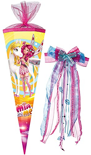 alles-meine.de GmbH Schultüte - Mia and Me - Einhorn Onchao - 35 cm - rund - incl. große Schleife - mit Tüllabschluß - Zuckertüte - mit/ohne Kunststoff Spitze - für Mädchen..