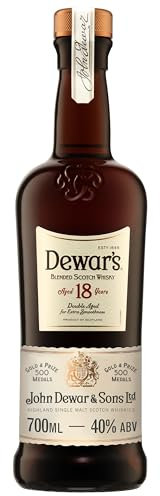 Dewar's 18 Year Old Blended Scotch Whisky con Lata de Regalo, 40% ABV, 700ml, Madurado en Barricas de Roble Vintage, 70cl (el embalaje puede variar)