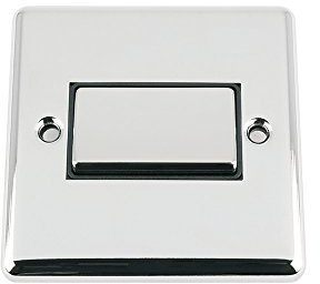 Fan Isolator 3 Pole Switch - Polished Chrome Classic - Black Insert - Metal Rocker Switch