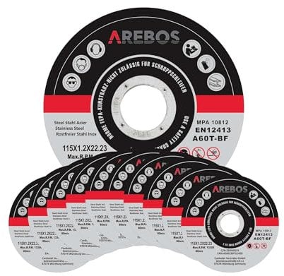 Arebos Trennscheiben Ø 115 mm, 100 Stück | geeignet für Stahl, Edelstahl, Inox, Eisen, Blech, Metall | Vor- und Rücklauf | EN 12413 | vom Materialprüfungsamt (MPA) zertifiziert