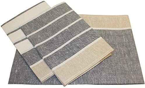 Triolino 3-er Pack Jacquard Geschirrtücher Küchenhandtücher Trockentuch Halbleinen Streifen Grösse 50 cm x 70 cm Farbe Schwarz