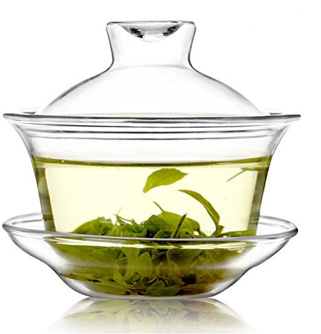 Mozentea Gaiwan - Set da tè in vetro, 150 ml, per cerimonia tradizionale cinese di Kung Fu