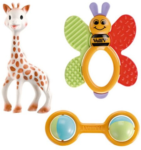 Sophie la Girafe Geburtsset mit drei Greif- und Beißspielzeugen | Beißspielzeug und Rassel aus 100 % Naturkautschuk | vollständige Förderung aller 5 Sinne | Geschenkidee