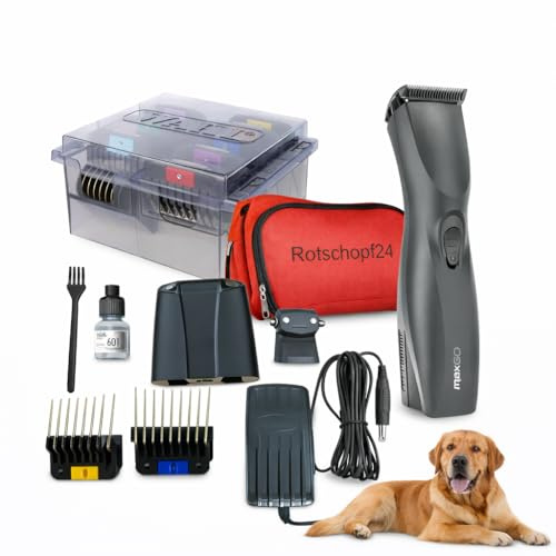 Rotschopf24 Edition: Profi Schermaschine Max Go + acht Metallaufsätze! Bis zu 3 Std. kabellos arbeiten. Sehr gute Qualität!! Für Wahl Hundeschermaschinen Liebhaber