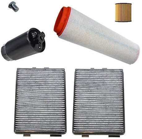 Inspektionspaket SET B 1x Luftfilter 2x Innenraumfilter (Pollenfilter) mit Aktivkohle 1x Ölfilter 1x Kraftstofffilter 1x Ölablass-Schraube 1x Dichtring für Ölablass-Schraube