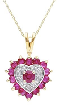 Ivy Gems 9ct Yellow Gold Ruby & 0.015ct Diamond Heart Pendant with 46cm Chain