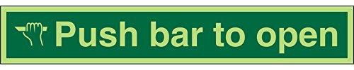 Seco Push Bar to Open Sign, 300mm x 50mm - Photoluminescent Self Adhesive Vinyl,black